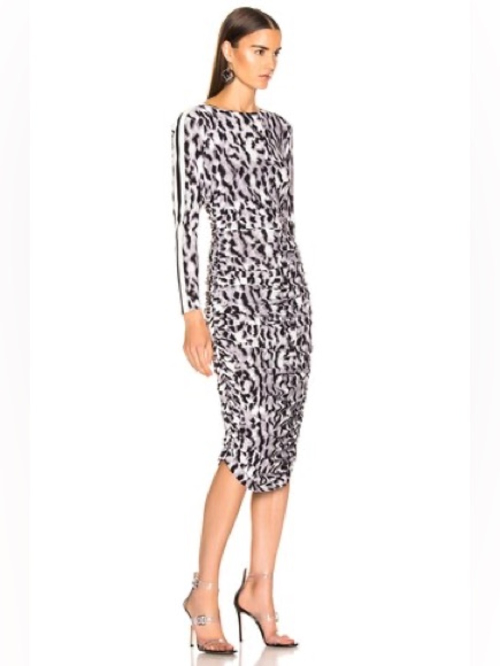 NORMA KAMALI Side Stripe Long Sleeve Shirred Dress